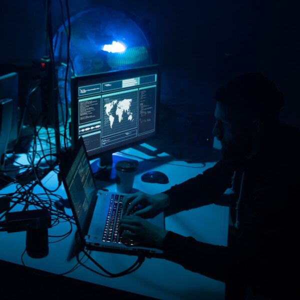 using a computer in a dark room